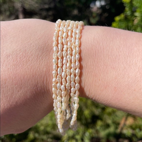 Jewelry - Six Strand Rice Pearl Fish Hook Clasp Bracelet